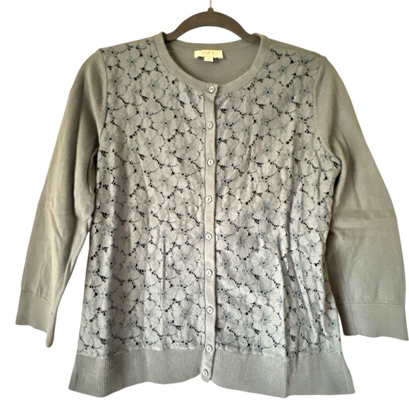 LOFT Sweaters - LOFT Blue Floral Lace Button-Up Sweater